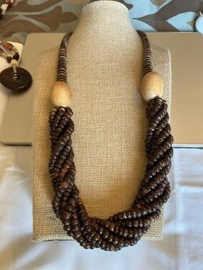 Handcrafted Brown Beaded Wood Twist Necklace